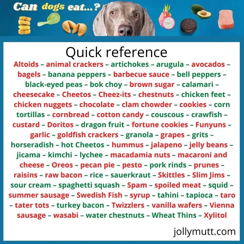 Can dogs eat - quick reference
