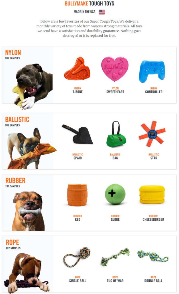 BullyMake chew toys screenshot from their website